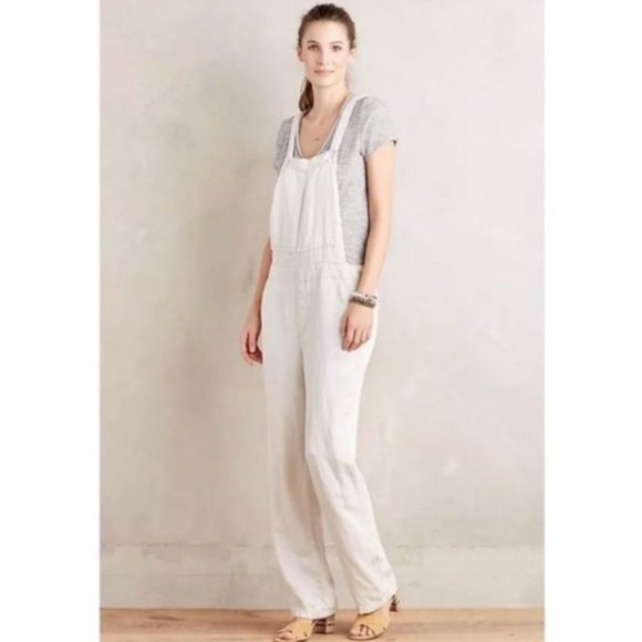 Pilcro & the Letterpress Distressed Linen Blend Overalls Size Medium Petite